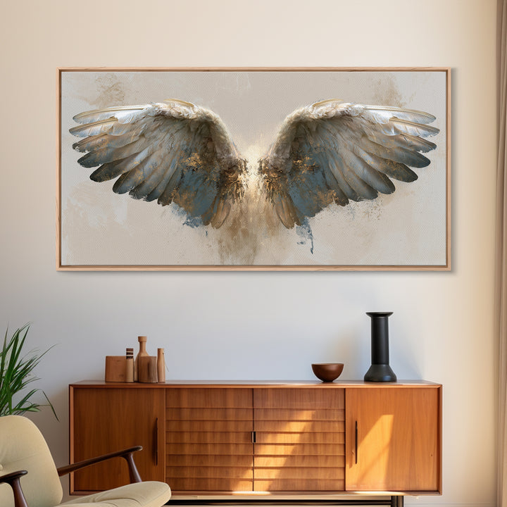 Angel Wings Emerging from Warm Light Canvas Print, Spiritual Art, Neutral Decor, Living Room Decor, Fine Art, Spirit, SPI-2x1-69