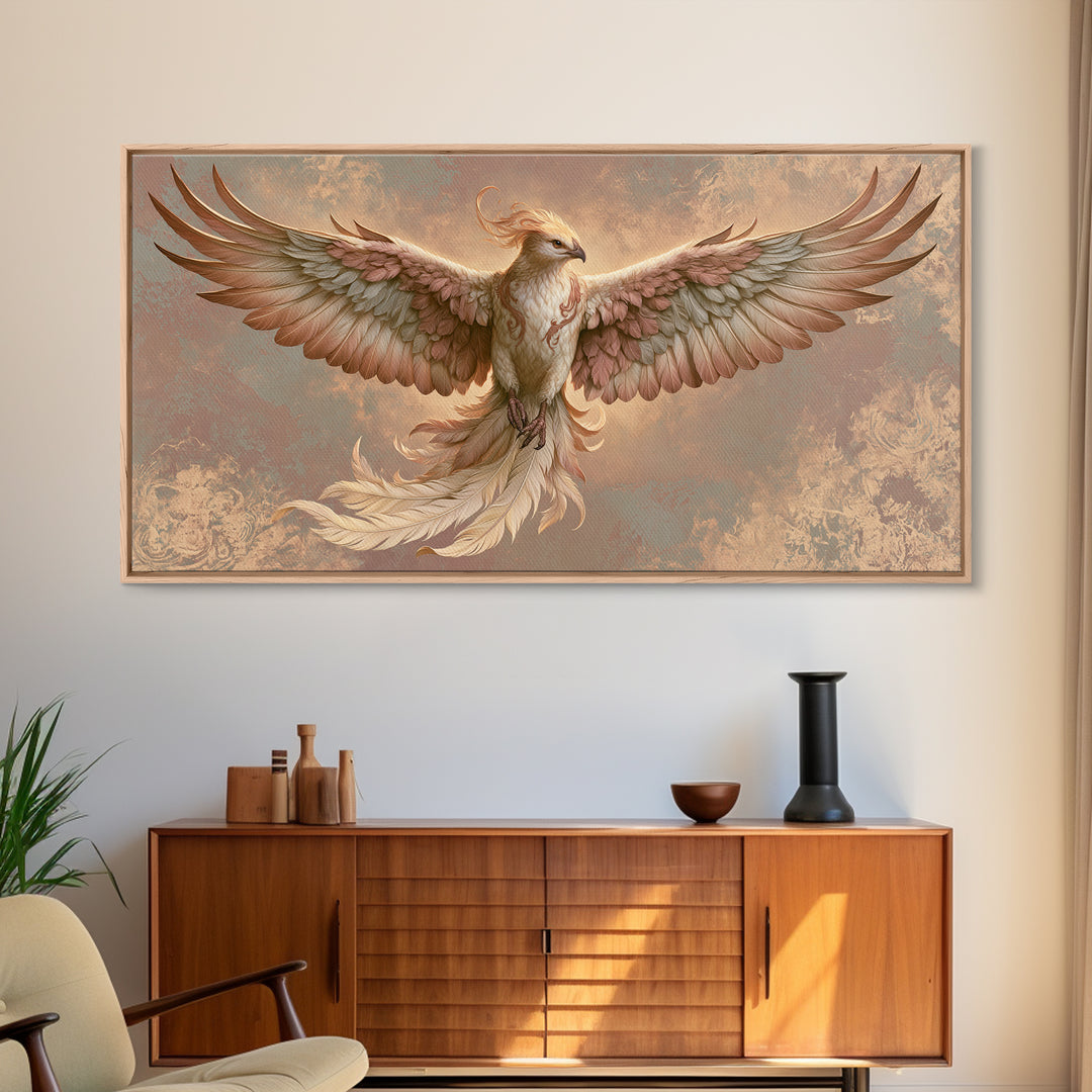 Phoenix Rising as Renewal Symbol Framed Canvas Print, Spiritual Art, Fine Art Print, Living Room Decor, Fine Art, Spirit, SPI-2x1-79