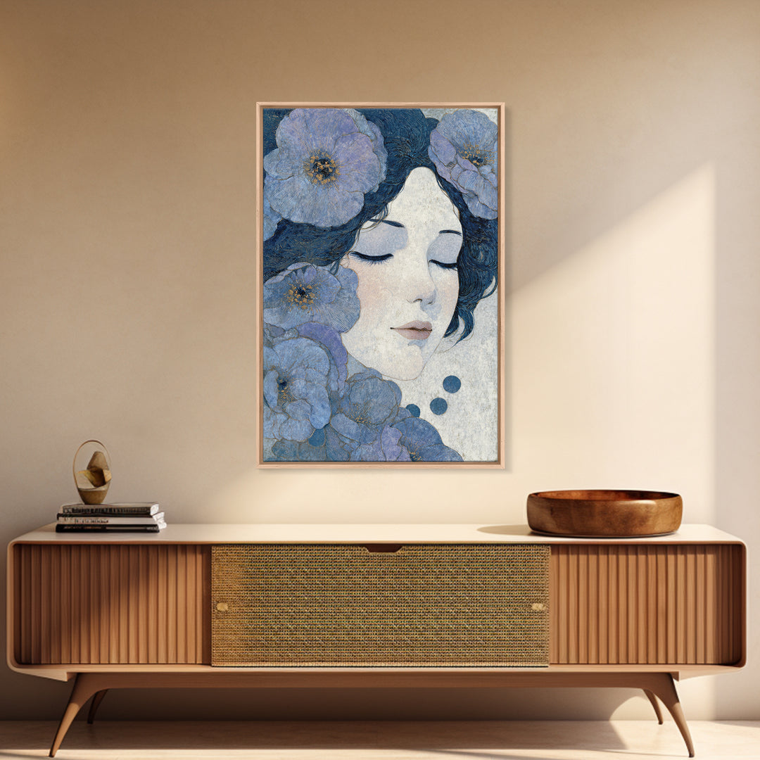 Lotus and Koi Framed Canvas Print, Spiritual Art, Digital Art, Living Room Decor, Abstract Art, Spirit, Funky Wall Art, SPI-2x3-26