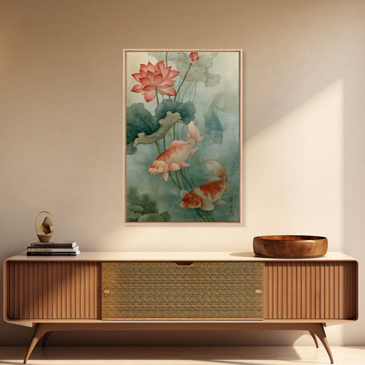 Lotus and Koi Canvas Print, Spiritual Art, Framed Wall Art, Living Room Decor, Fine Art, Spirit, Digital Poster, SPI-2x3-50