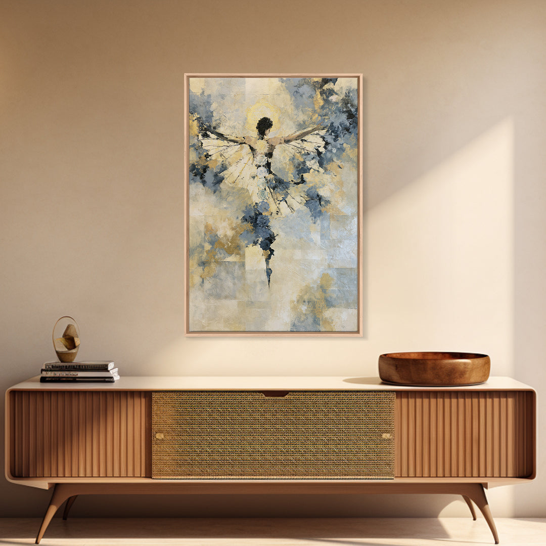 Chakra Inspired Figure in Soft Colors Framed Canvas Print, Spiritual Art, Textured Painting, Living Room Decor, Spirit, SPI-2x3-63