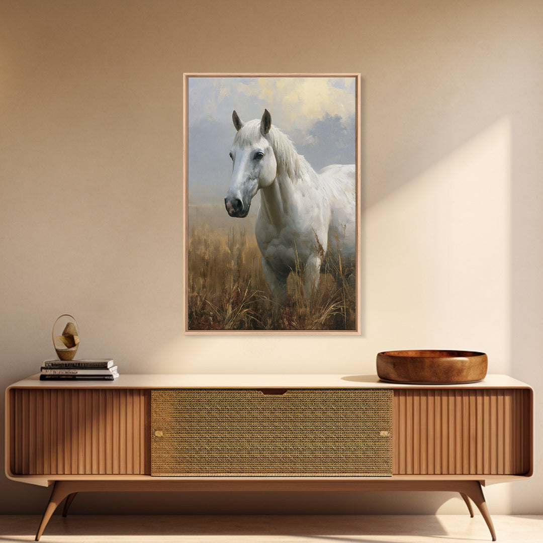 White Horse in Misty Sacred Landscape Canvas Print, Spiritual Art, Printable Art, Living Room Decor, Fine Art, Spirit, SPI-2x3-66