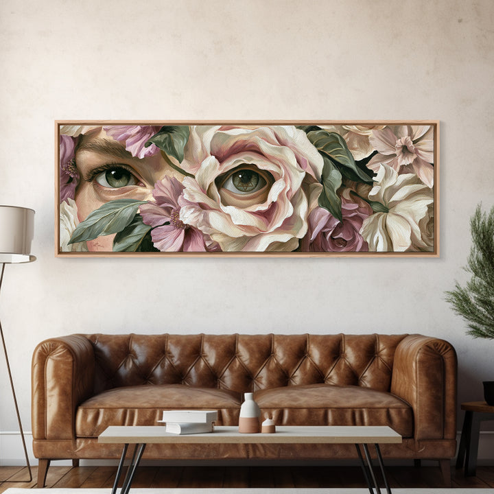 Third Eye Symbol Surrounded by Flowers Canvas Print, Spiritual Art, Art Prints, Living Room Decor, Spirit, Abstract Wall Art, SPI-3x1-22