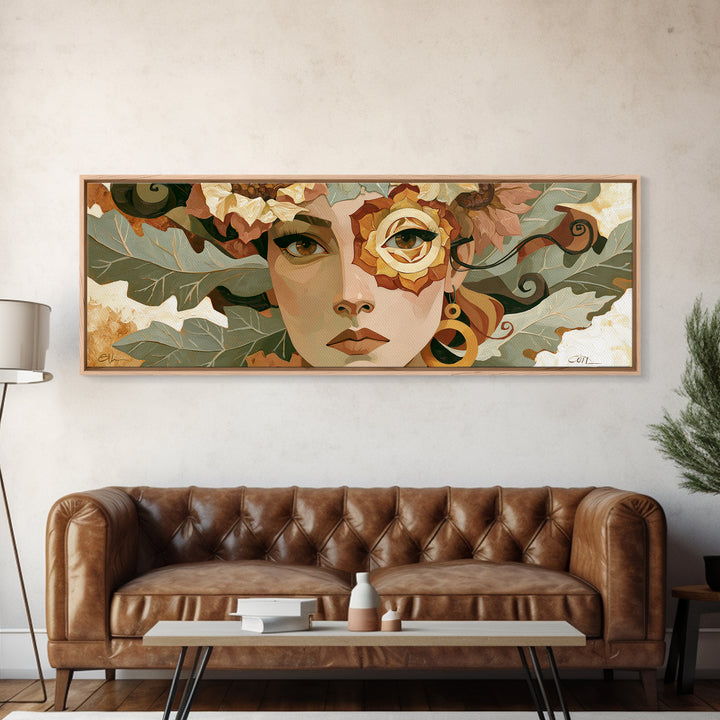 Chakra Inspired Figure in Soft Colors Framed Canvas Print, Spiritual Art, Art, Living Room Decor, Oil Painting, Spirit, SPI-3x1-23
