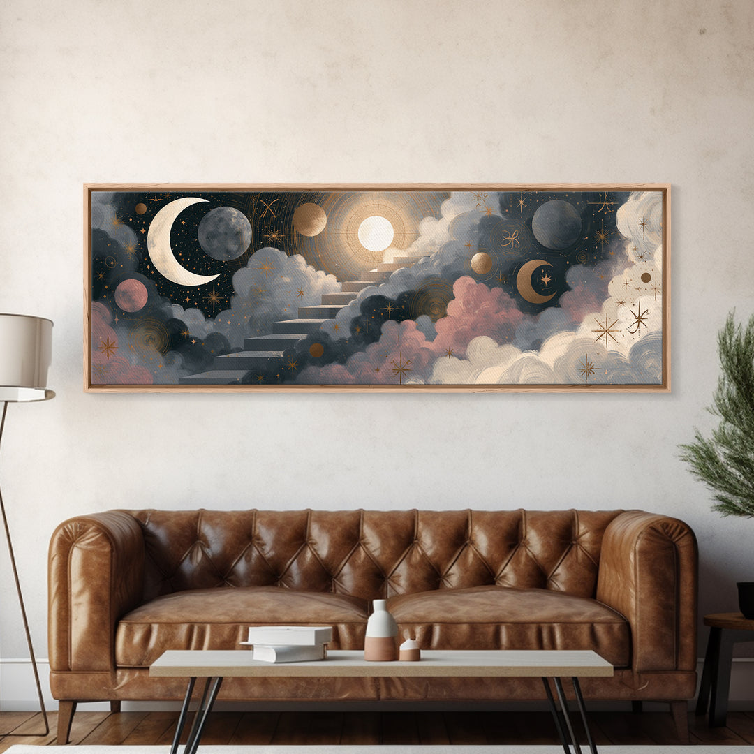Celestial Staircase Through Clouds Canvas Print, Spiritual Art, Boho Decor, Living Room Decor, Fine Art, Spirit, Art Prints, SPI-3x1-33