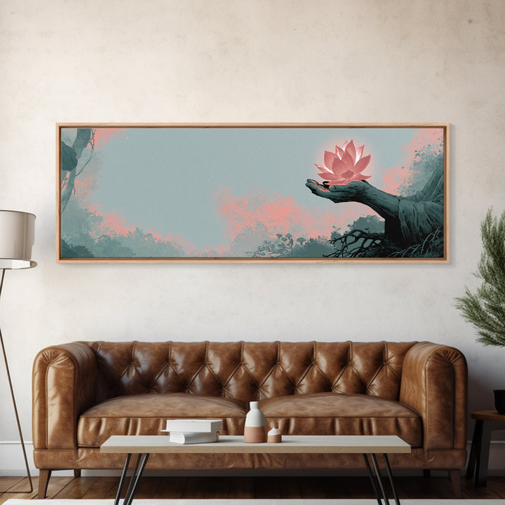 Hands Holding a Glowing Lotus Canvas Print, Spiritual Art, Wallart, Living Room Decor, Fine Art, Spirit, Mandala Wall Art, SPI-3x1-43
