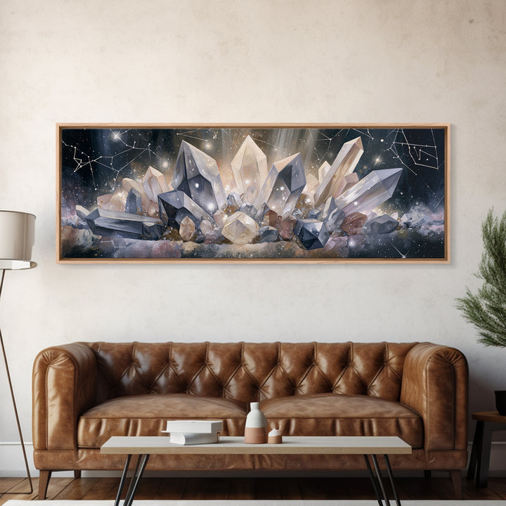 Crystal Cluster with Moonlight Reflections Canvas Print, Spiritual Art, Christian Decor, Living Room Decor, Spirit, Art Print, SPI-3x1-5