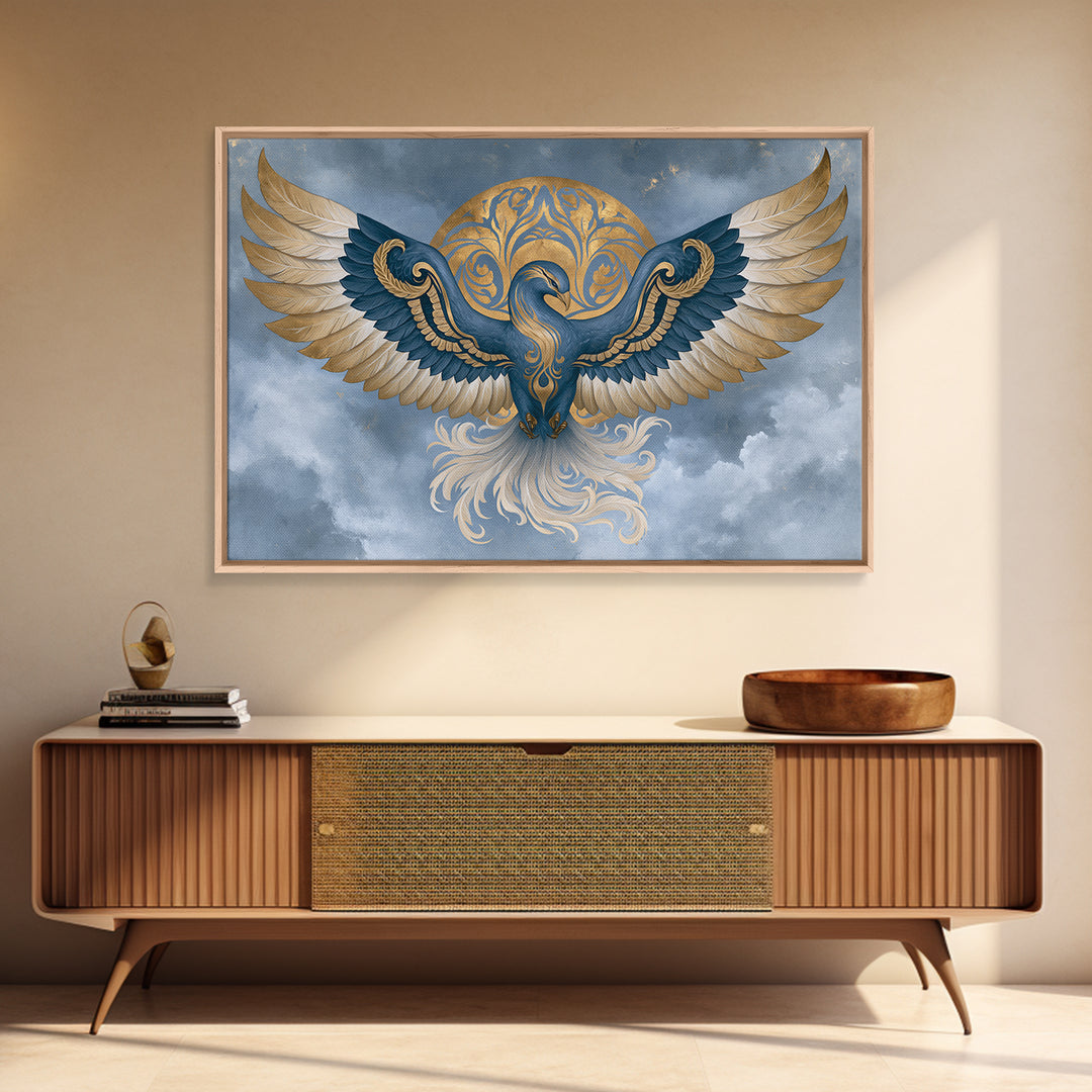 Phoenix Rising as Renewal Symbol Framed Canvas Print, Spiritual Art, Minimalist Decor, Living Room Decor, Fine Art, Spirit, SPI-3x2-15