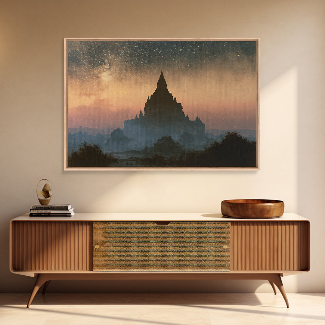 Ancient Temple Silhouette Framed Canvas Print, Spiritual Art, Art Prints, Living Room Decor, Spirit, Abstract Wall Art, SPI-3x2-23