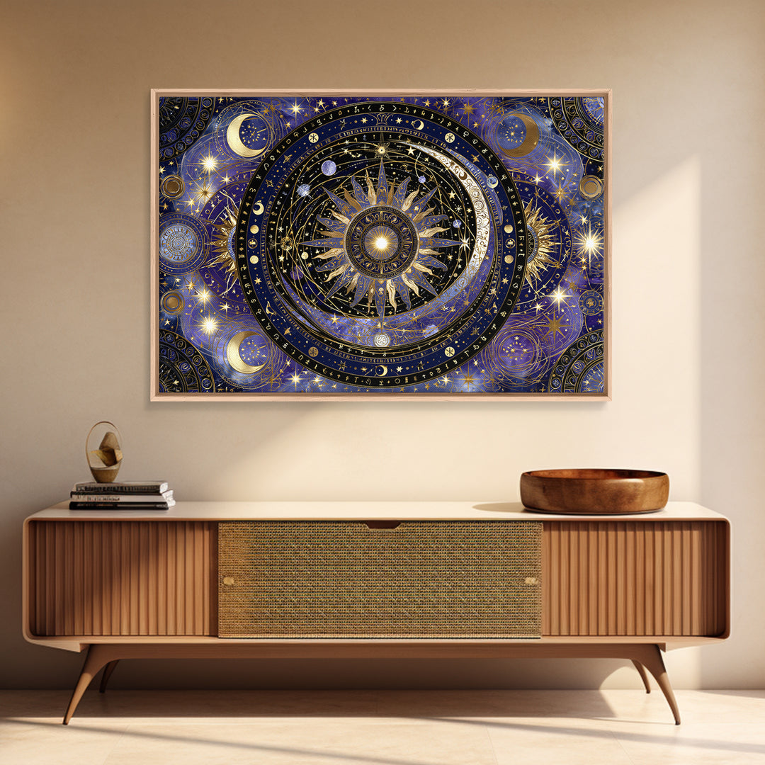 Sun and Moon Spiritual Balance Composition Framed Canvas Print, Spiritual Art, Digital Prints, Living Room Decor, Spirit, SPI-3x2-36