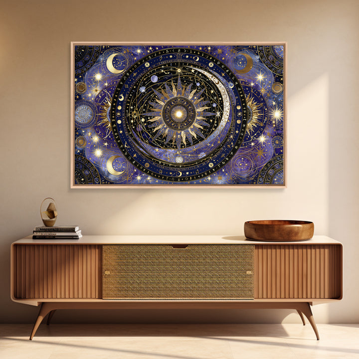 Sun and Moon Spiritual Balance Composition Framed Canvas Print, Spiritual Art, Digital Prints, Living Room Decor, Spirit, SPI-3x2-36