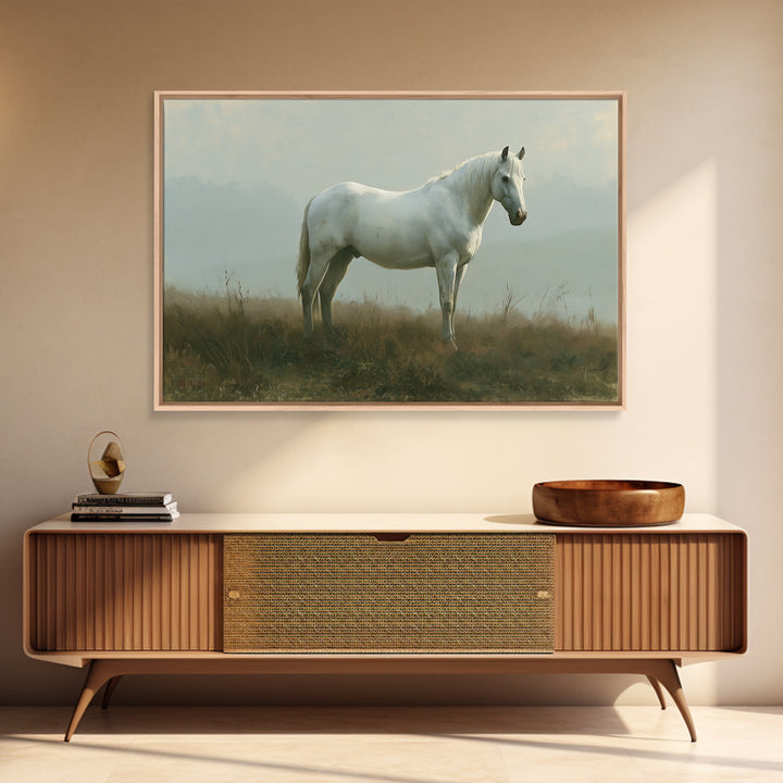 White Horse in Misty Sacred Landscape Canvas Print, Spiritual Art, Kids Room Art, Living Room Decor, Fine Art, Spirit, SPI-3x2-38