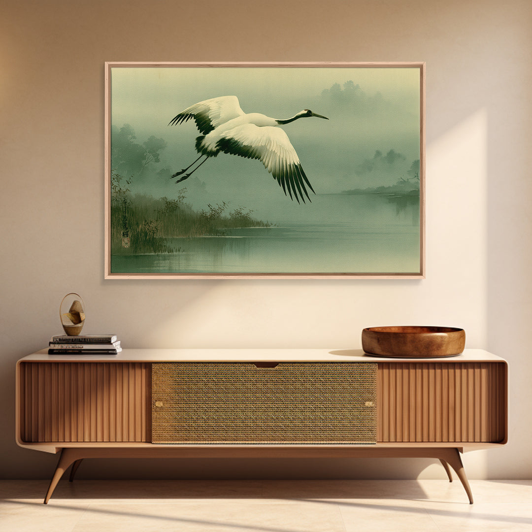 White Crane Flying Canvas Print, Spiritual Art, Fine Art Print, Living Room Decor, Fine Art, Spirit, Digital Prints, Art Prints, SPI-3x2-4