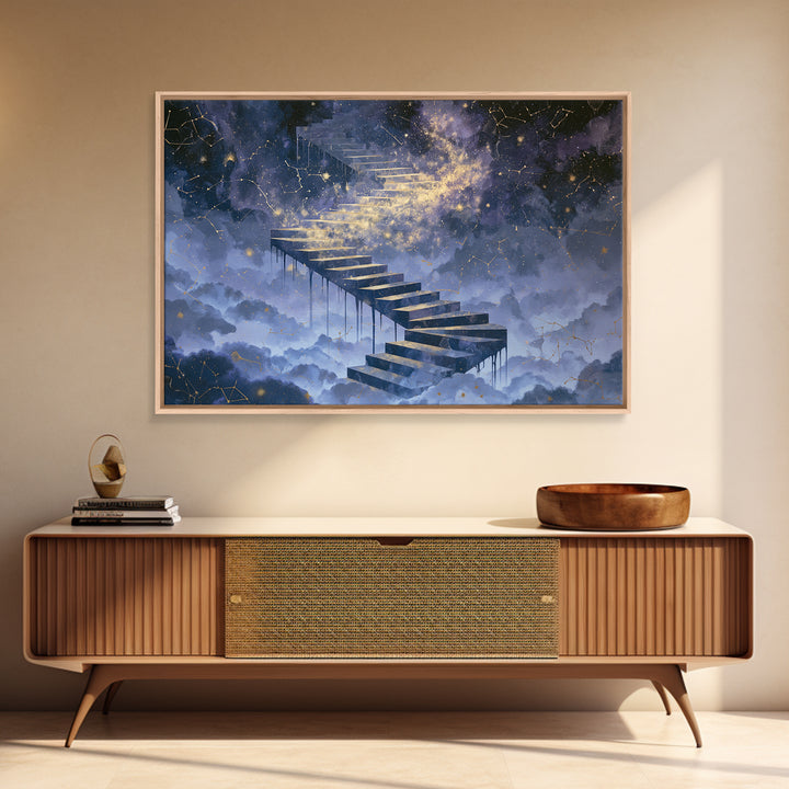 Celestial Staircase Through Clouds Framed Canvas Print, Spiritual Art, Room Decor, Living Room Decor, Fine Art, Spirit, SPI-3x2-45