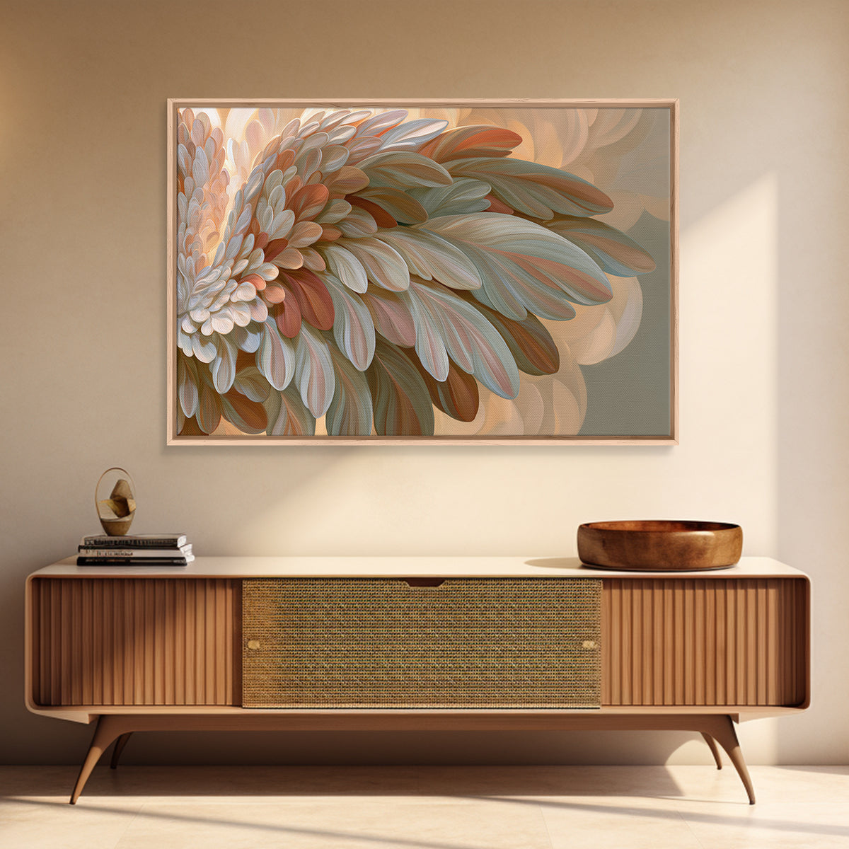 Angel Wings Emerging from Warm Light Framed Canvas Print, Spiritual Art, Christian Wall Art, Living Room Decor, Spirit, SPI-3x2-77