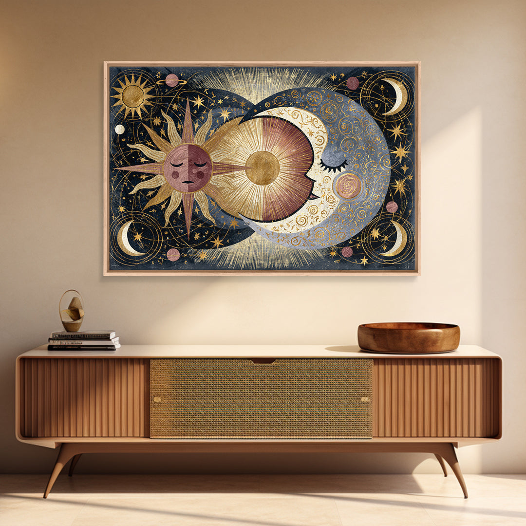 Sun and Moon Spiritual Balance Composition Canvas Print, Spiritual Art, African American Art, Living Room Decor, Spirit, SPI-3x2-84