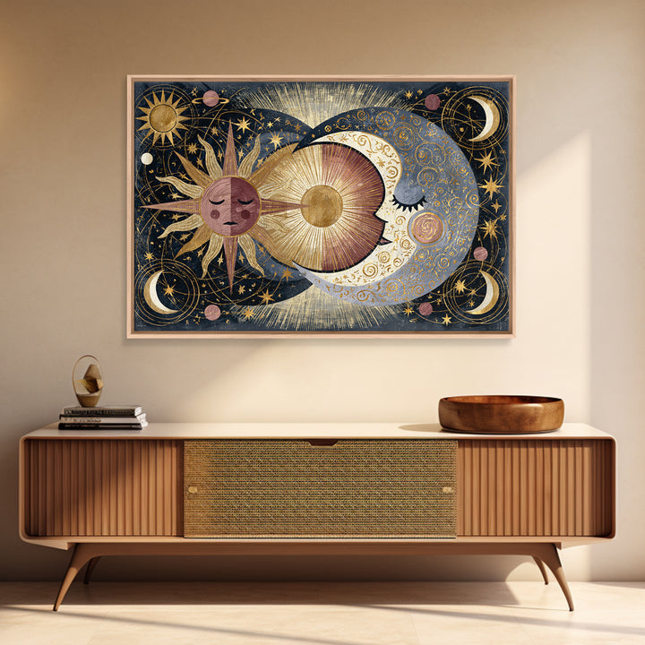 Sun and Moon Spiritual Balance Composition Canvas Print, Spiritual Art, African American Art, Living Room Decor, Spirit, SPI-3x2-84