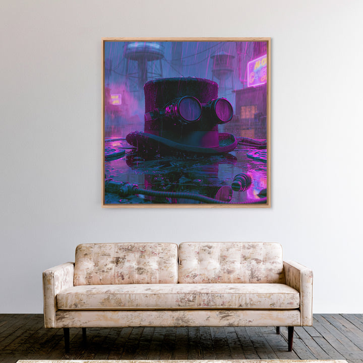 Top Hat and Goggles Still Life Framed Canvas Print, Steampunk Art, Abstract Art Print, Living Room Decor, Watercolor Art, STE-1x1-100