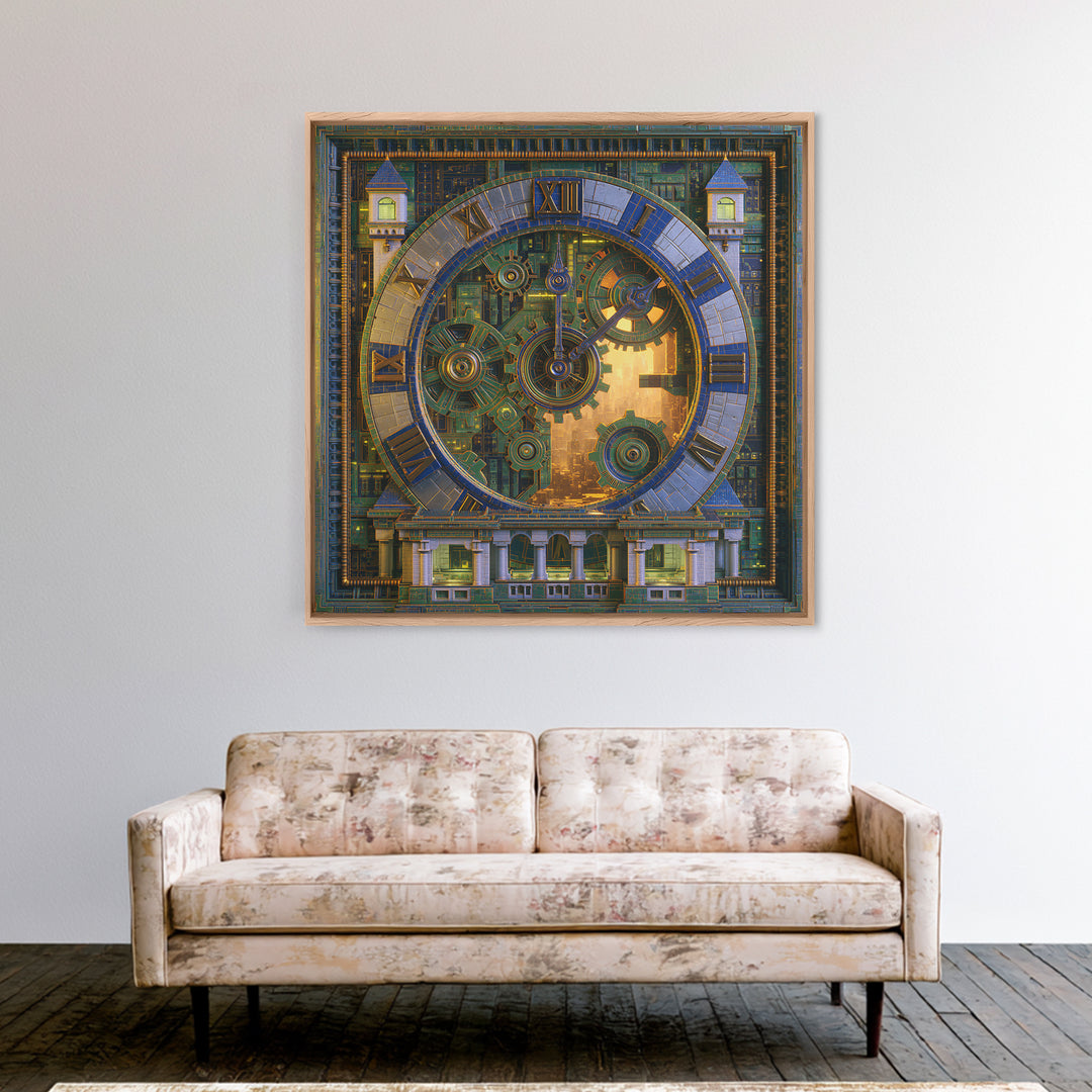 Clock Tower Gears Canvas Print, Steampunk Art, Abstract Art Print, Living Room Decor, Watercolor Art, Mechanic, STE-1x1-13
