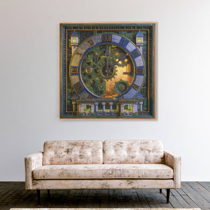 Clock Tower Gears Canvas Print, Steampunk Art, Abstract Art Print, Living Room Decor, Watercolor Art, Mechanic, STE-1x1-13
