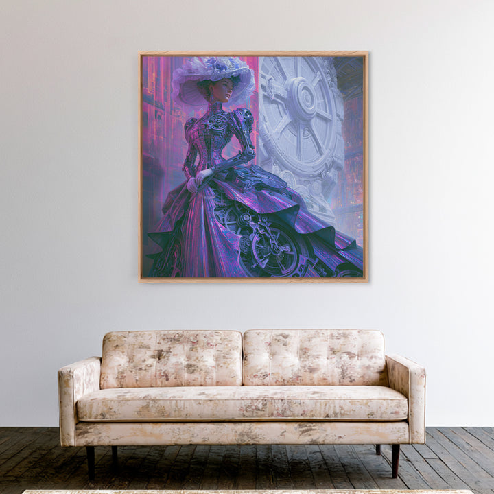 Victorian Lady with Clockwork Dress Details Canvas Print, Steampunk Art, Gallery Decor, Living Room Decor, Fine Art, Mechanic, STE-1x1-17