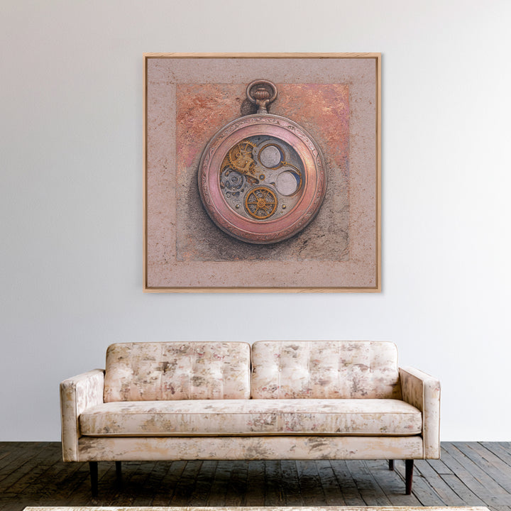 Gear Filled Pocket Watch Framed Canvas Print, Steampunk Art, Gallery Decor, Living Room Decor, Fine Art, Mechanic, Wall Art, STE-1x1-32