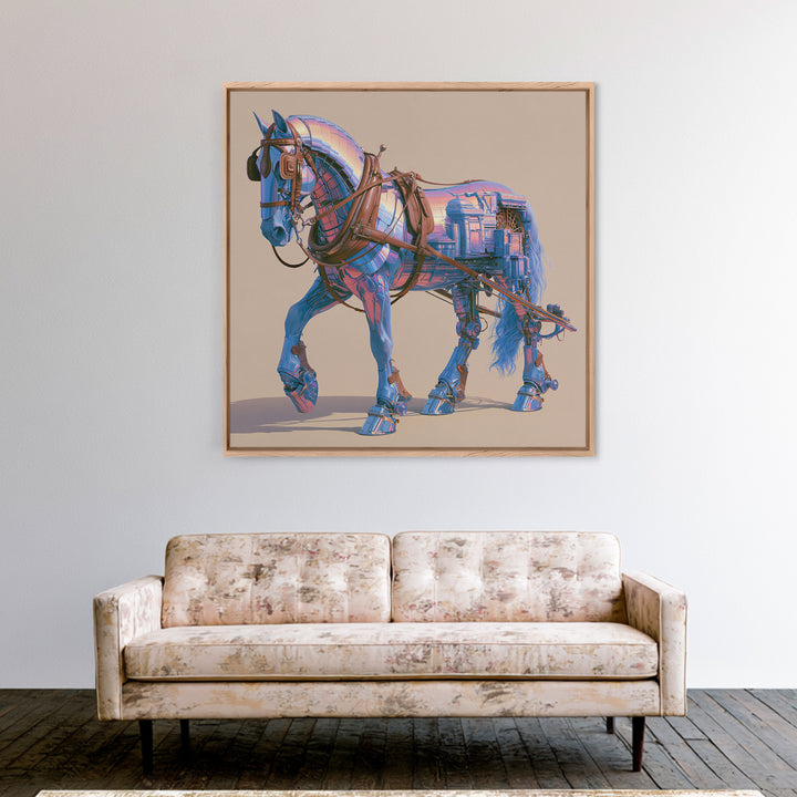 Steam Powered Horse Framed Canvas Print, Steampunk Art, Wall Art Living Room, Living Room Decor, Mechanic, Modern Decor, STE-1x1-39