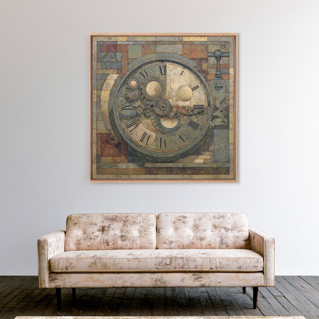 Gear Heart with Pipes and Valves Framed Canvas Print, Steampunk Art, Abstract Art, Living Room Decor, Fine Art, Mechanic, STE-1x1-44