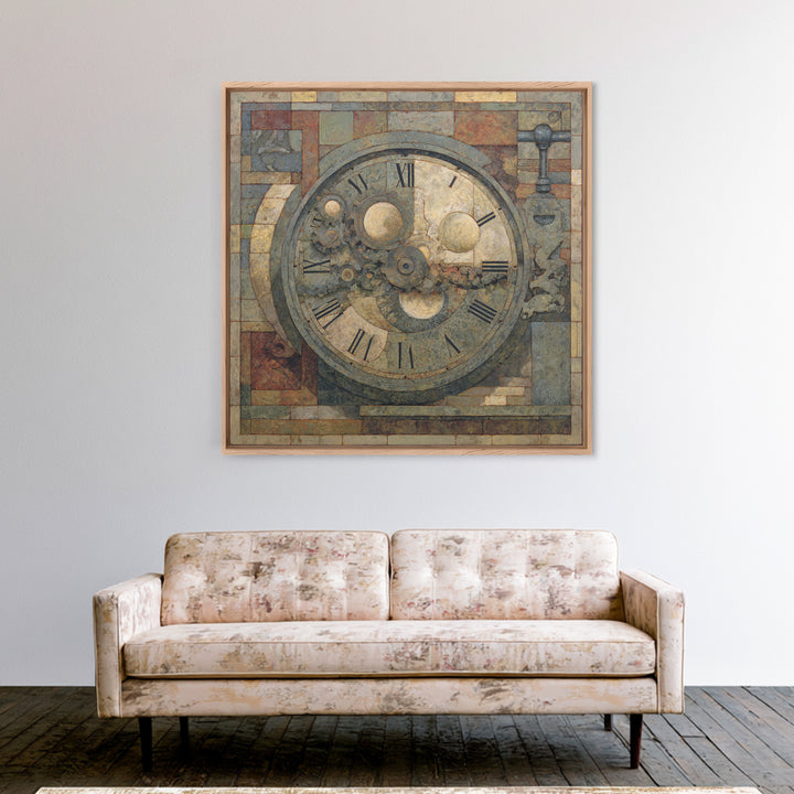 Gear Heart with Pipes and Valves Framed Canvas Print, Steampunk Art, Abstract Art, Living Room Decor, Fine Art, Mechanic, STE-1x1-44