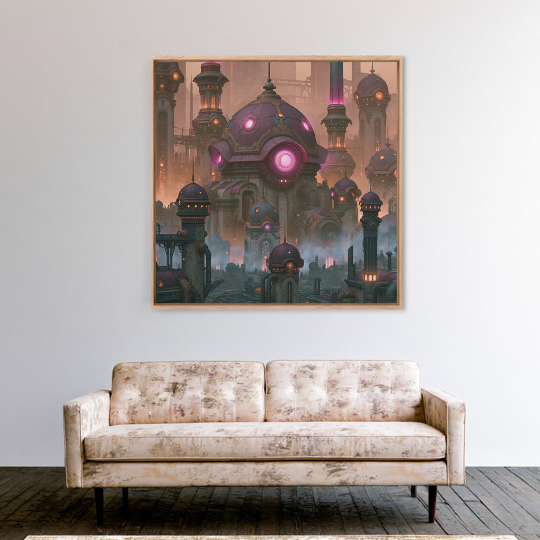 Steam Powered City Skyline Canvas Print, Steampunk Art, Luxury Decor, Living Room Decor, Abstract Art, Mechanic, STE-1x1-45
