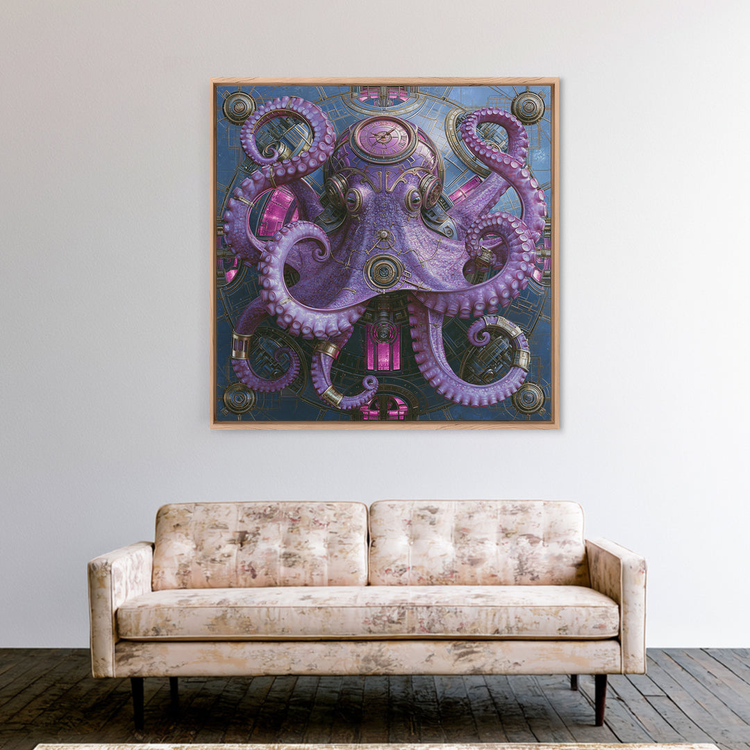 Steampunk Octopus with Brass Tentacles Canvas Print, Steampunk Art, Fine Art Print, Living Room Decor, Fine Art, Mechanic, STE-1x1-5