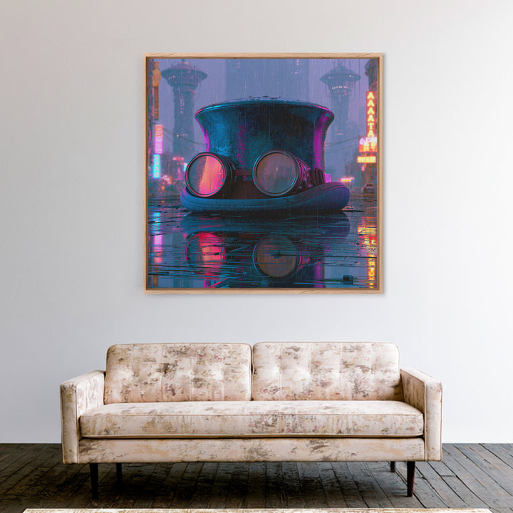 Top Hat and Goggles Still Life Framed Canvas Print, Steampunk Art, Wall Art Print, Living Room Decor, Fine Art, Mechanic, STE-1x1-52