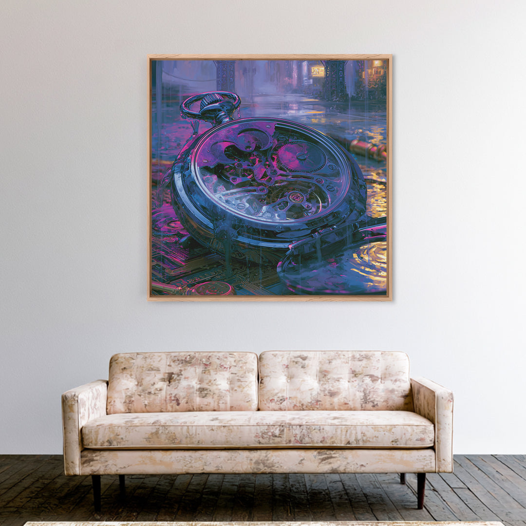 Gear Filled Pocket Watch Framed Canvas Print, Steampunk Art, Abstract Art, Living Room Decor, Mechanic, Digital Download Art, STE-1x1-56