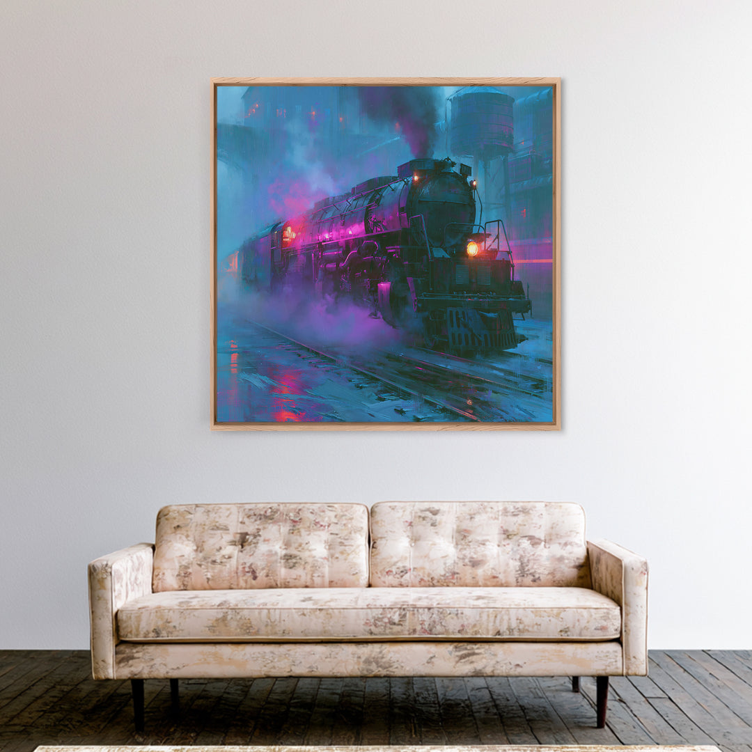 Steam Locomotive Racing Through Fog Canvas Print, Steampunk Art, Digital Download Art, Living Room Decor, Mechanic, Wall Art, STE-1x1-6