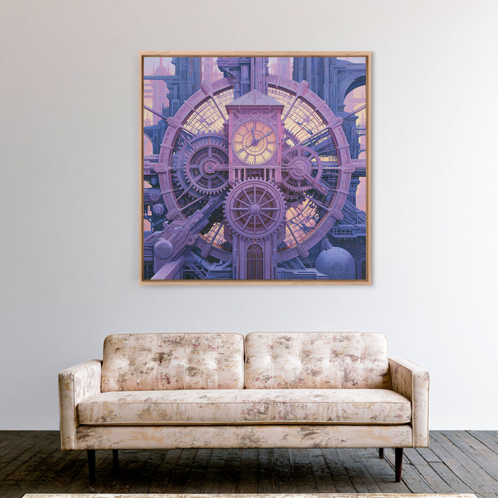 Clock Tower Gears Framed Canvas Print, Steampunk Art, Boho Decor, Living Room Decor, Oil Painting, Mechanic, Art Print, STE-1x1-61