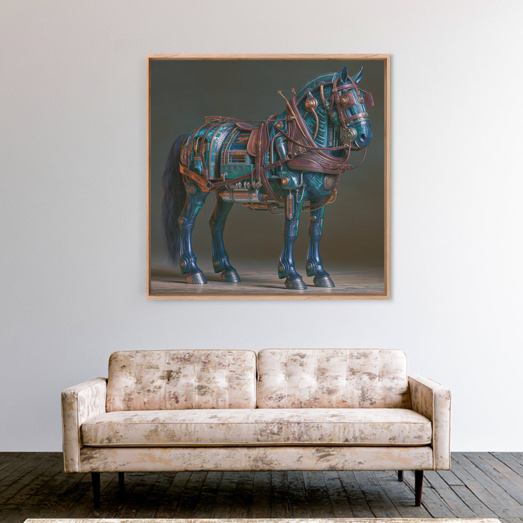 Steam Powered Horse Framed Canvas Print, Steampunk Art, Neutral Decor, Living Room Decor, Fine Art, Mechanic, Home Decor, STE-1x1-63