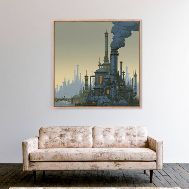Steam Powered City Skyline Canvas Print, Steampunk Art, Luxury Decor, Living Room Decor, Abstract Art, Mechanic, STE-1x1-69
