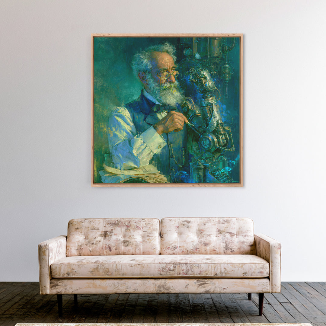 Victorian Inventor Portrait Framed Canvas Print, Steampunk Art, Boho Decor, Living Room Decor, Fine Art, Mechanic, Art Print, STE-1x1-79