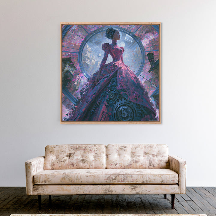 Victorian Lady with Clockwork Dress Details Canvas Print, Steampunk Art, Contemporary Art, Living Room Decor, Mechanic, STE-1x1-89