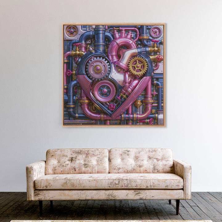 Gear Heart with Pipes and Valves Canvas Print, Steampunk Art, Man Cave Decor, Living Room Decor, Fine Art, Mechanic, STE-1x1-92