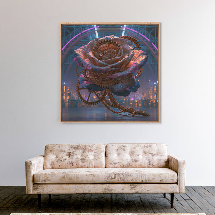 Mechanical Rose Made of Copper Gears Canvas Print, Steampunk Art, Wall Decor, Living Room Decor, Mechanic, Whimsical Decor, STE-1x1-99
