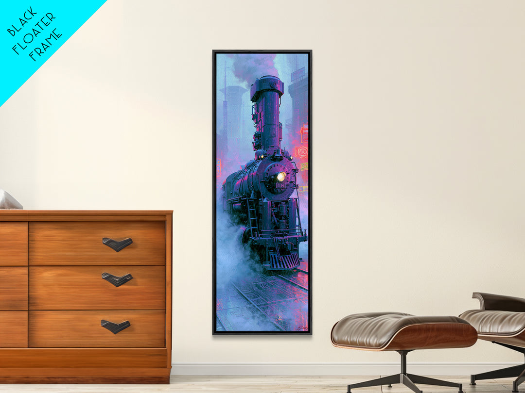 Steam Locomotive Racing Through Fog Canvas Print, Steampunk Art, Neutral Decor, Living Room Decor, Fine Art, Mechanic, STE-1x3-18
