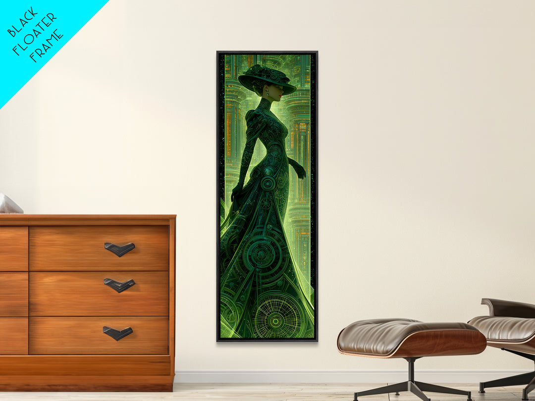 Victorian Lady with Clockwork Dress Details Framed Canvas Print, Steampunk Art, Textured Painting, Living Room Decor, Mechanic, STE-1x3-29