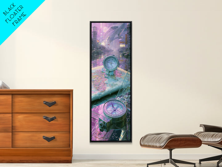Airship Captain Map and Compass Still Life Framed Canvas Print, Steampunk Art, Dark Art, Living Room Decor, Oil Painting, STE-1x3-30
