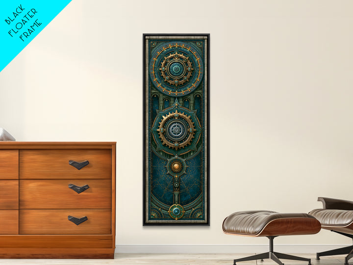 Cogwheel Mandala in Bronze and Teal Framed Canvas Print, Steampunk Art, Cat Art, Living Room Decor, Oil Painting, Mechanic, STE-1x3-76