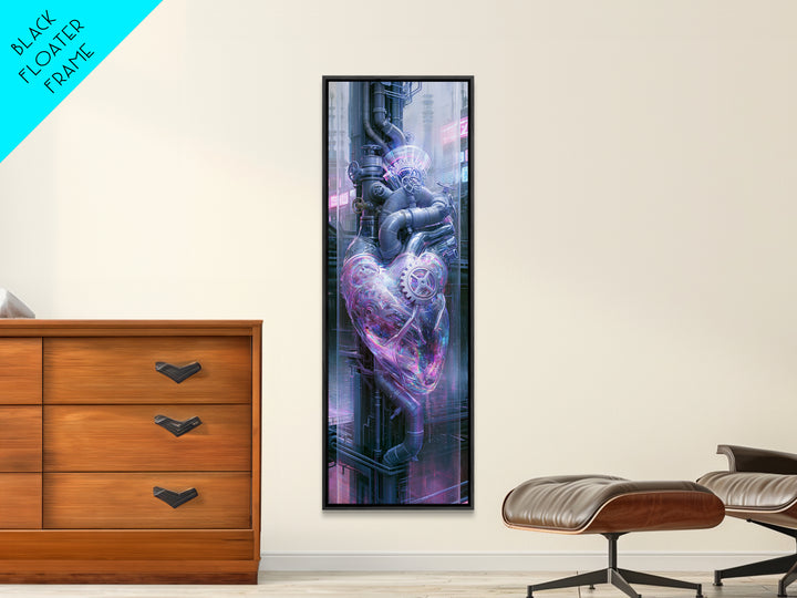 Gear Heart with Pipes and Valves Framed Canvas Print, Steampunk Art, Contemporary Art, Living Room Decor, Fine Art, Mechanic, STE-1x3-8