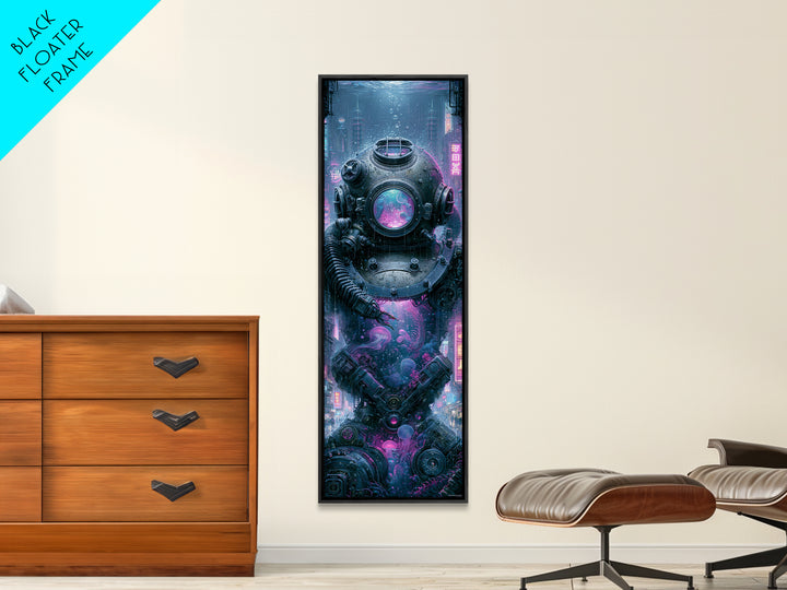 Brass Diving Helmet Framed Canvas Print, Steampunk Art, Steampunk Lamp, Living Room Decor, Abstract Art, Mechanic, STE-1x3-96
