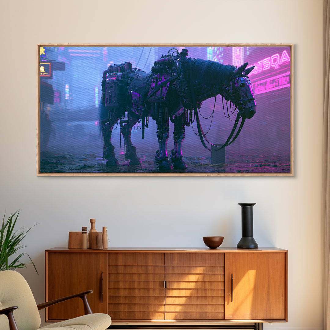 Steam Powered Horse Framed Canvas Print, Steampunk Art, Wall Art Living Room, Living Room Decor, Mechanic, Modern Decor, STE-2x1-11