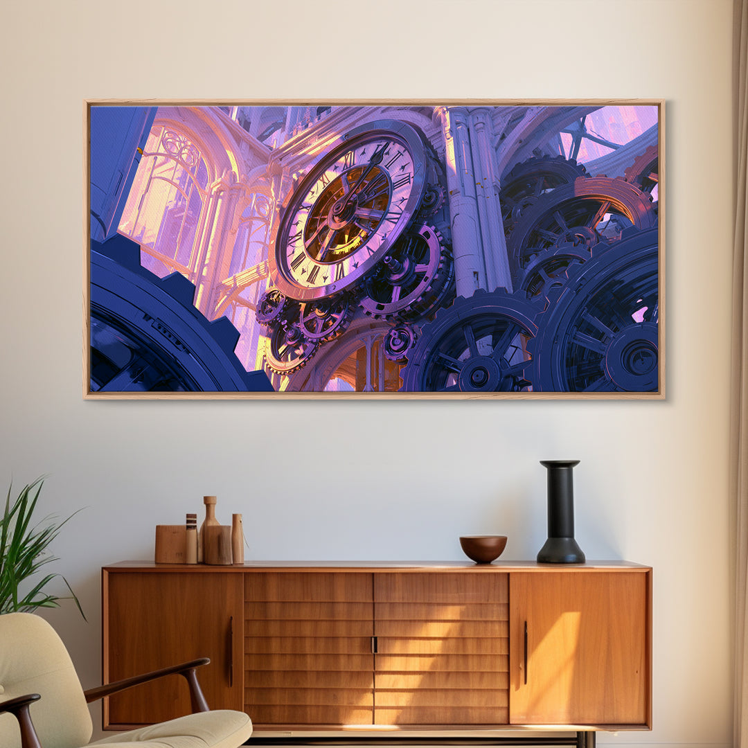 Clock Tower Gears Framed Canvas Print, Steampunk Art, Halloween Decor, Living Room Decor, Fine Art, Mechanic, Boho Wall Art, STE-2x1-33