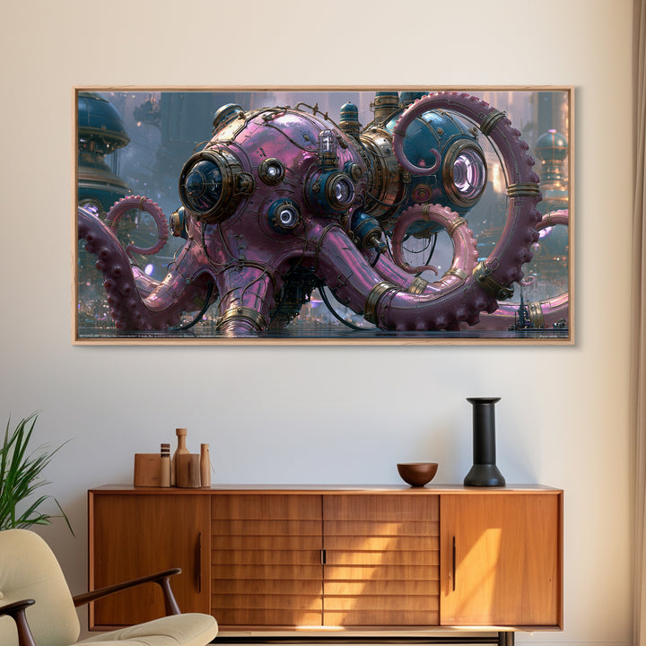 Steampunk Octopus with Brass Tentacles Canvas Print, Steampunk Art, Digital Print, Living Room Decor, Fine Art, Mechanic, STE-2x1-49